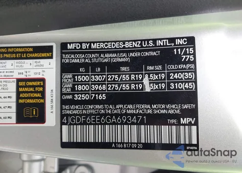 2016 Mercedes-Benz Gl 450 4Matic z USA, uszkodzony, nr VIN 4JGDF6EE6GA693471